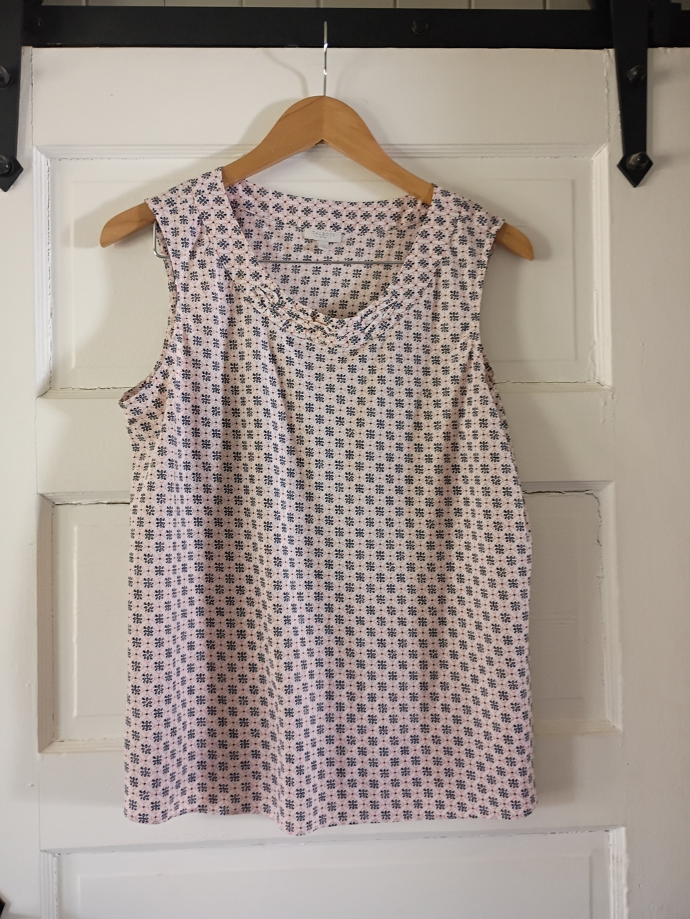 Talbots Pink and Navy Floral Print Blouse